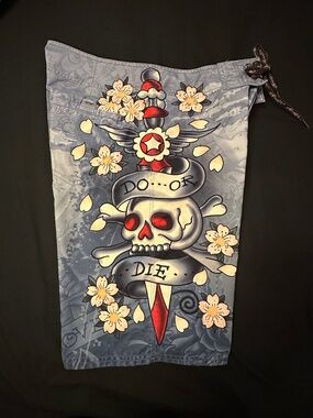 Ed Hardy Board Shorts Mens 32 Gray Skull Tattoo Print surf swim
